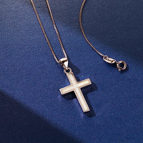 Aloha Jewelry Company Sterling Silver Opal Traditional Cross Necklace Pendant with 18" Box Chain, Nickel Free Hypoallergenic for Sensitive Skin, Gift Box Included2