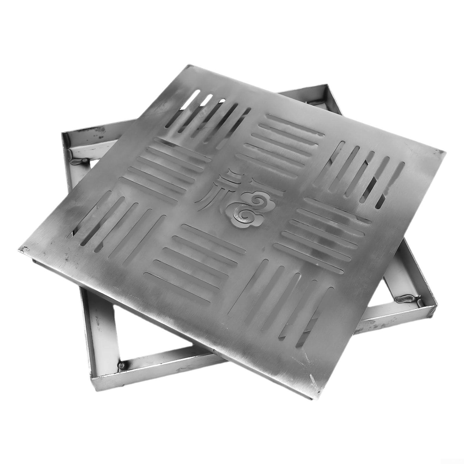 Griglia di scarico in acciaio inox per uso esterno, con fori multipli per un efficiente drenaggio dell'acqua piovana e finitura antiscivolo (300 x 300 x 20 x 2 mm)