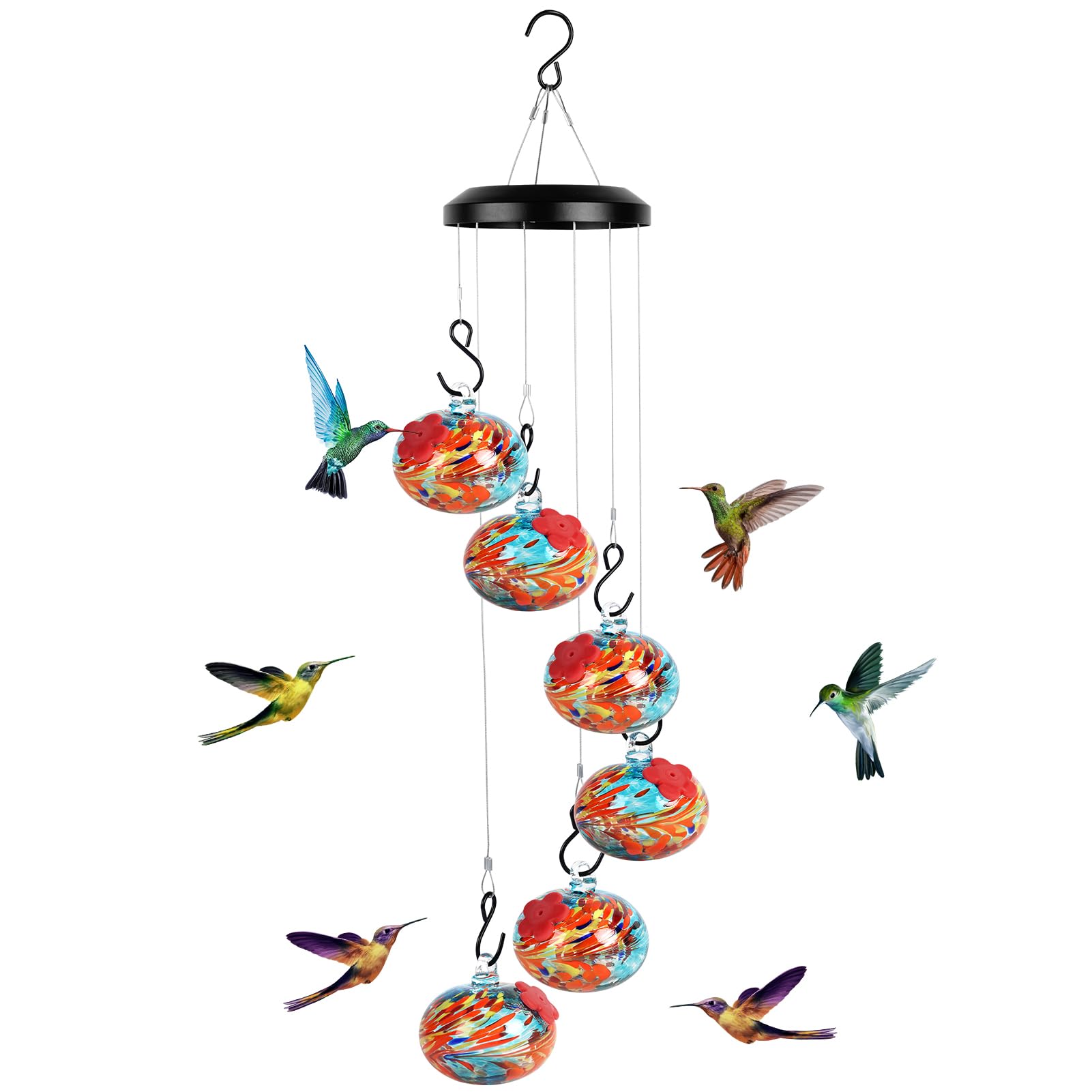 Headak Life Charming Wind Chimes Hummingbird feeders for Outdoors Hanging ant and bee Proof,Never Leak,Perfect Hummingbird Gift for People(Blue)