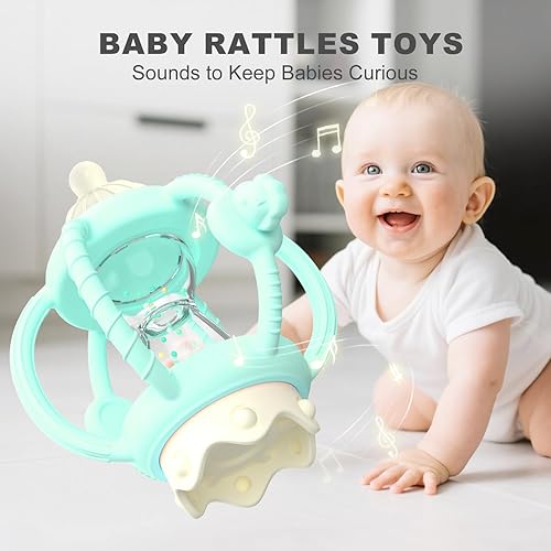 Miniatura 2 de Sonajero de juguete de dentición para bebés de 0 a 6 meses, mordedor chupón de silicona para bebés de 6 a 12 meses, juguetes sensoriales Montessori