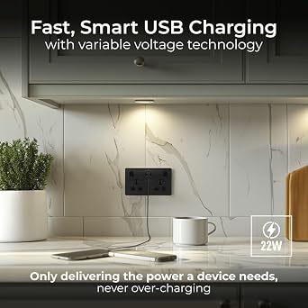 BG Electrical 45W Double Switched Power Wall Plug Socket with Super Fast Charge Type A and Type C USB Charging Ports, Evolve, Matt Black, 13A, PCDMB22UAC45B