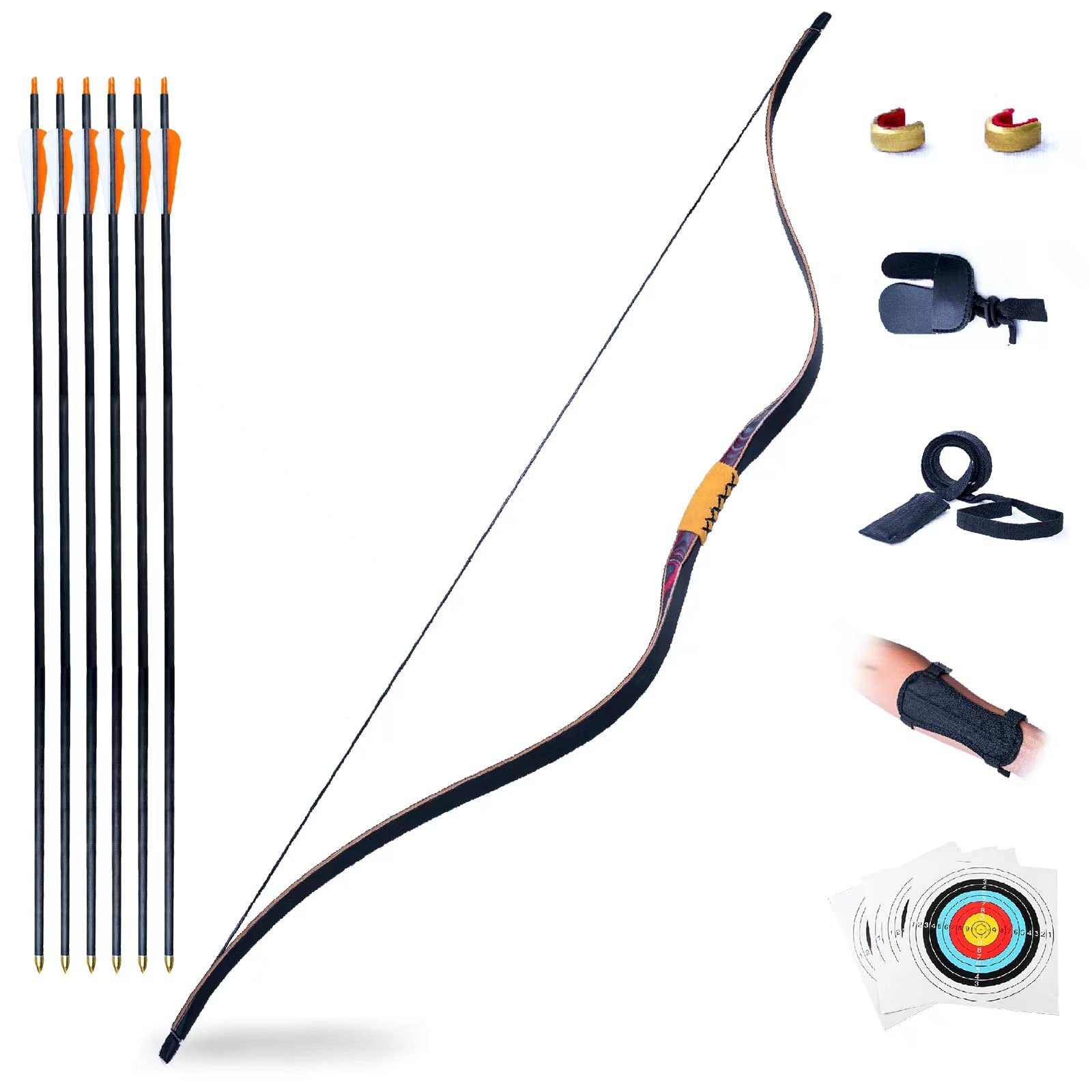 54" Lightweight Laminated Recurve Bow,Hunting Bow, Archery Bow and Arrows Set 15-50lbs (45 lbs)