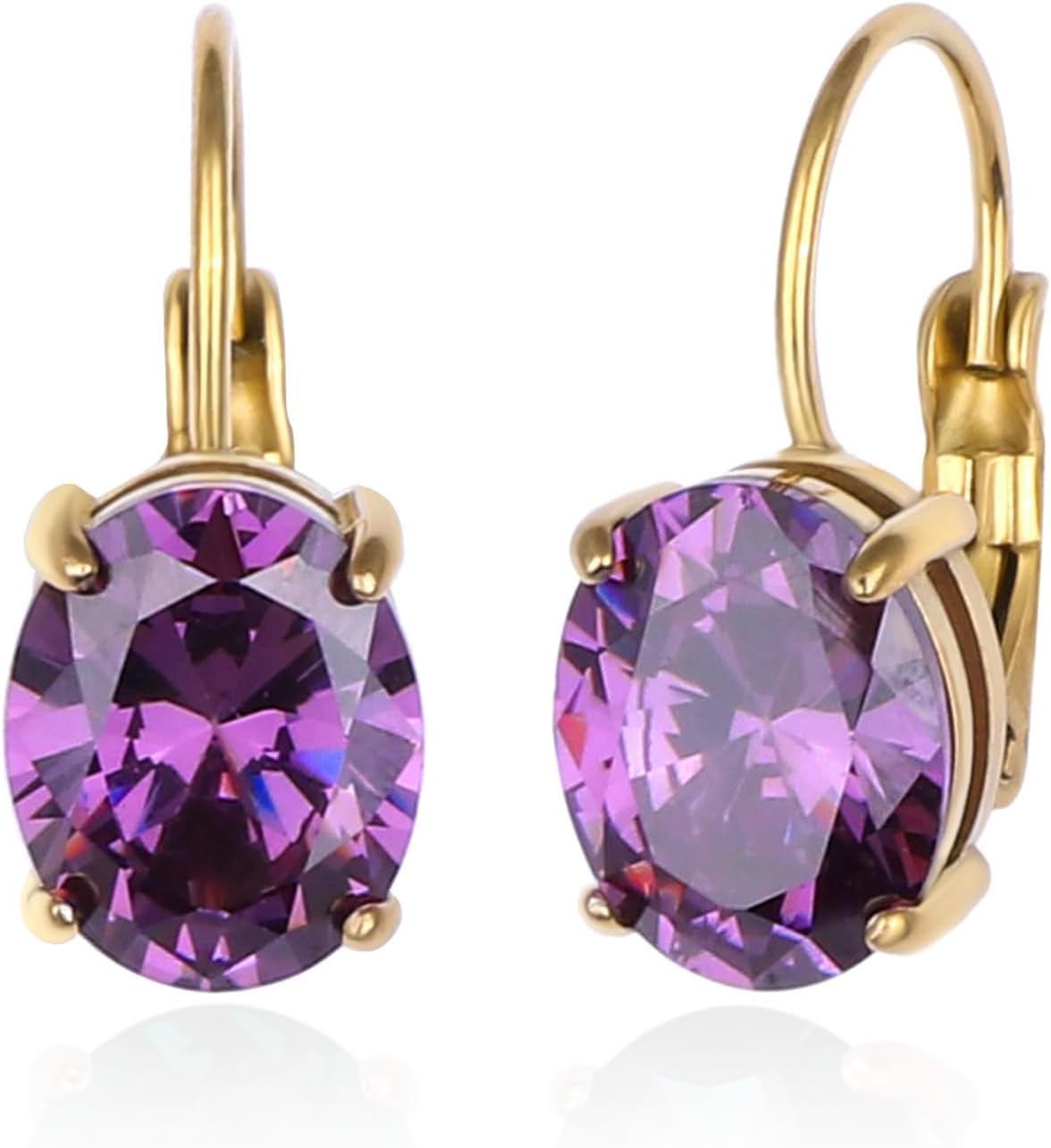 18K Gold Cut-Oval Birthstone Leverback Earrings for Women