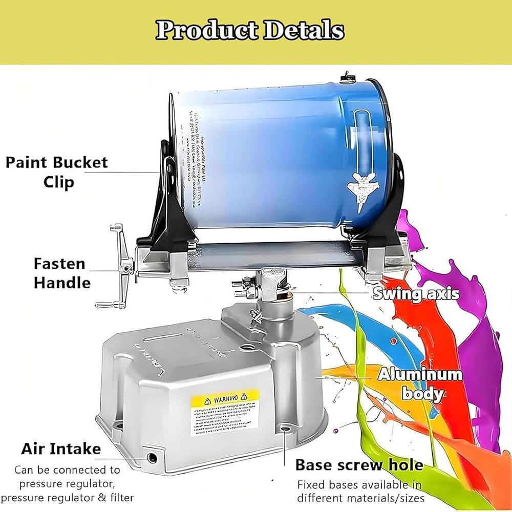 Máquina de agitación neumática de 5 kg para Pintura, Dispositivo neumático de Mezcla de Pintura accionado por compresor, 0-500 oscilaciones/min, 15 min/cubeta, Abrazadera Ajustable