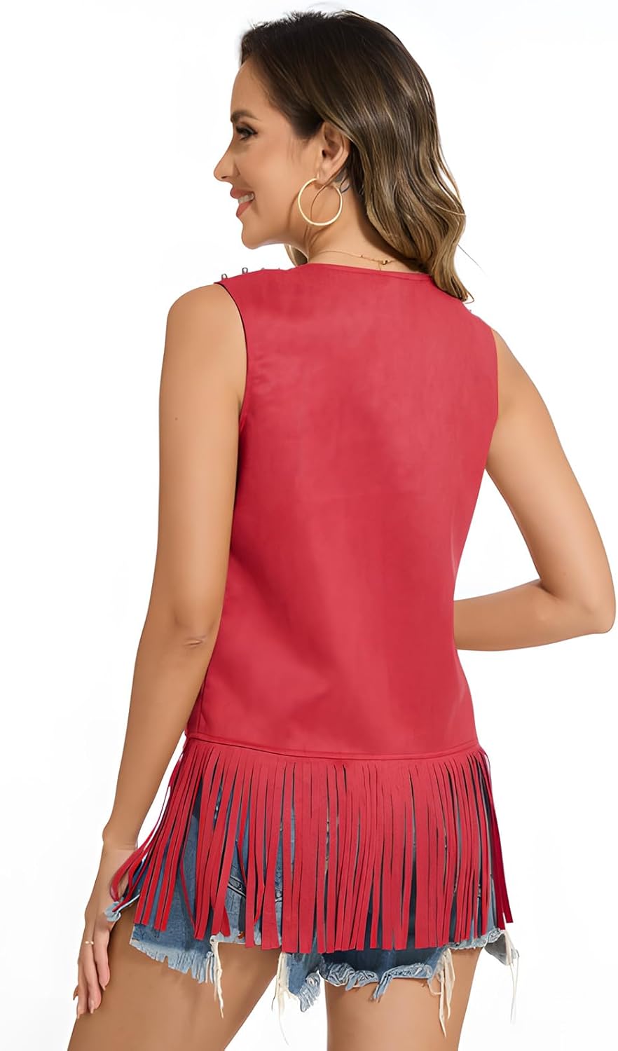 Womens Tassel Fringe Vest Sleeveless Western Cowgirl Vest 60s 70s Costume Tops Hippie Jacket for Halloween - Image 3