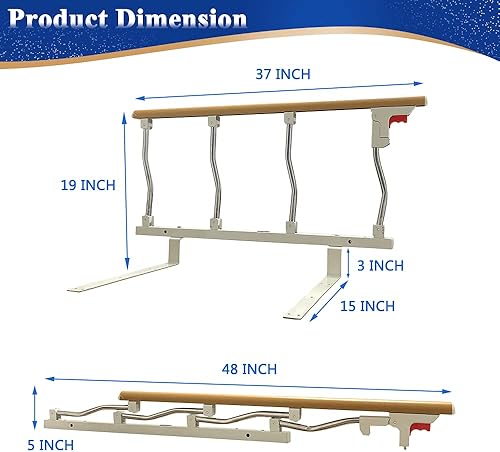 Miniatura 2 de Mybow Riel de cama para adultos mayores riel de asistencia de cama médica de 37 pulgadas con mango plegable, protector lateral de seguridad para