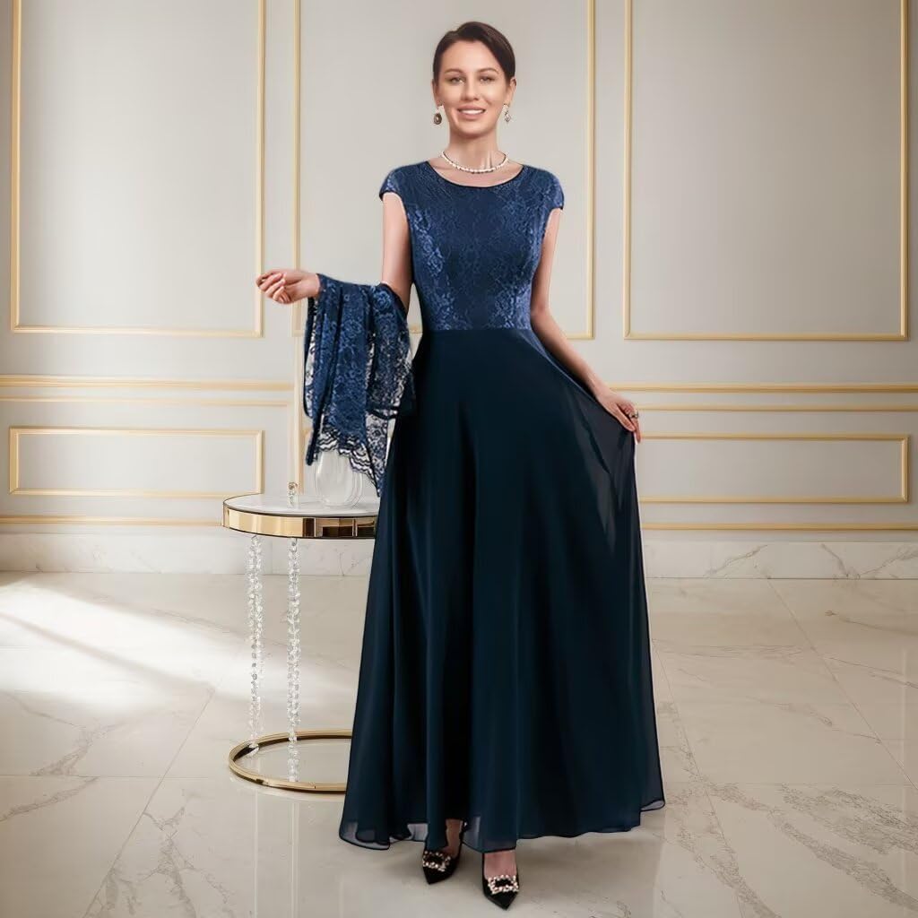 2 Pieces Mother of The Bride Dresses for Wedding with Jacket Lace Appliques Formal Evening Dress with 3/4 Sleeves