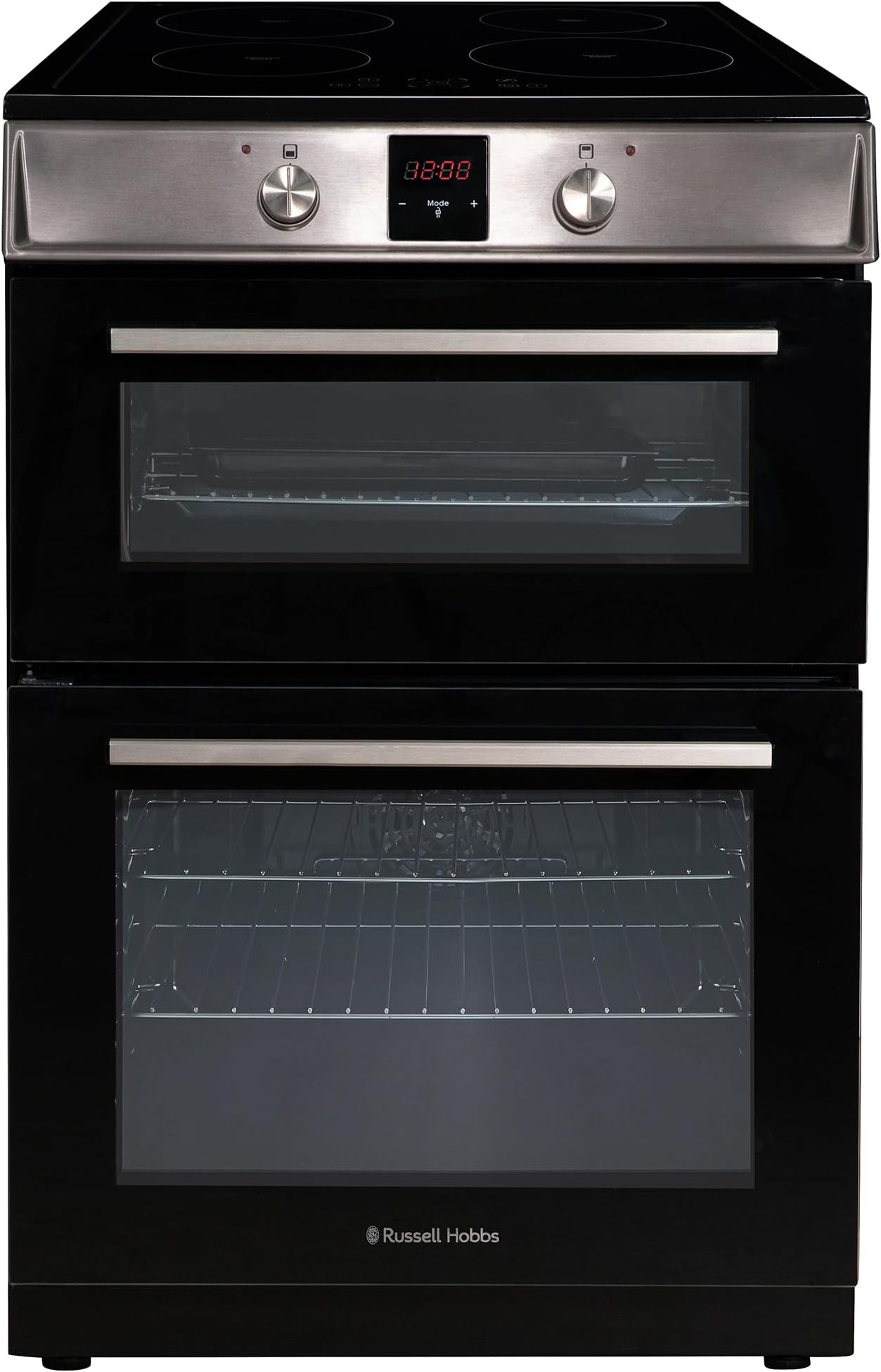 Russell Hobbs Electric Cooker 3 in 1 68L/37L Split Stainless Steel Double Oven with 3 Shelves, Full-Size Grill Pan, 4 Zone Induction Hob, Energy Efficient, Up to 2 Years Guarantee, RH60EDOIH6011SS