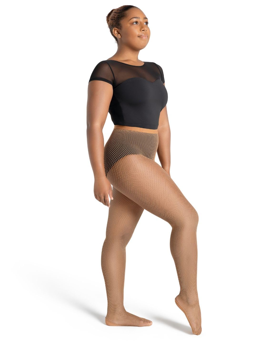 Capezio Women's Professional Fishnet Tight with 1'' Elasticized Waistband – Soft Nylon Sock Lining for Comfort, Solid Foot Pads, Perfect for Dance'