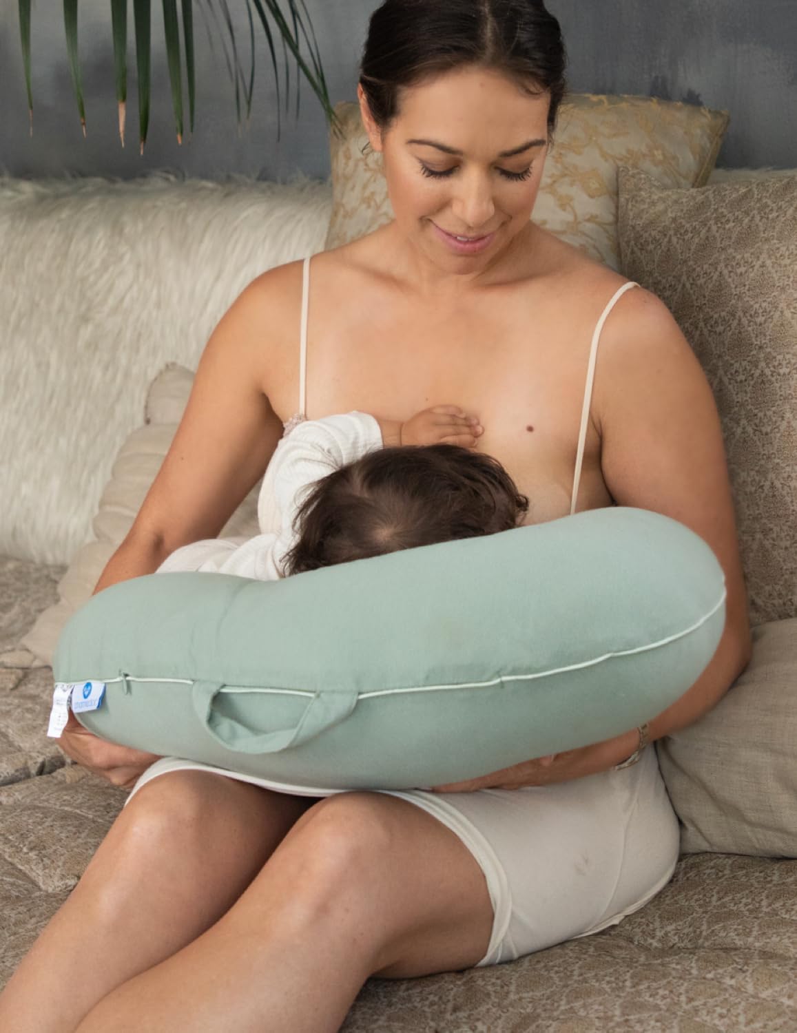 Pharmedoc Nursing Pillow for Breastfeeding, Large Size Breastfeeding Pillows for More Support for Mom and Baby, Bottle Feeding Ergonomic Design and Removable Cotton Cover, Sage