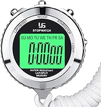 LAOPAO Stopwatch Metal Stopwatch Timer with Backlit 1/100th Second Precision 2 Lap Memory Digital Stop Watch for Coaches