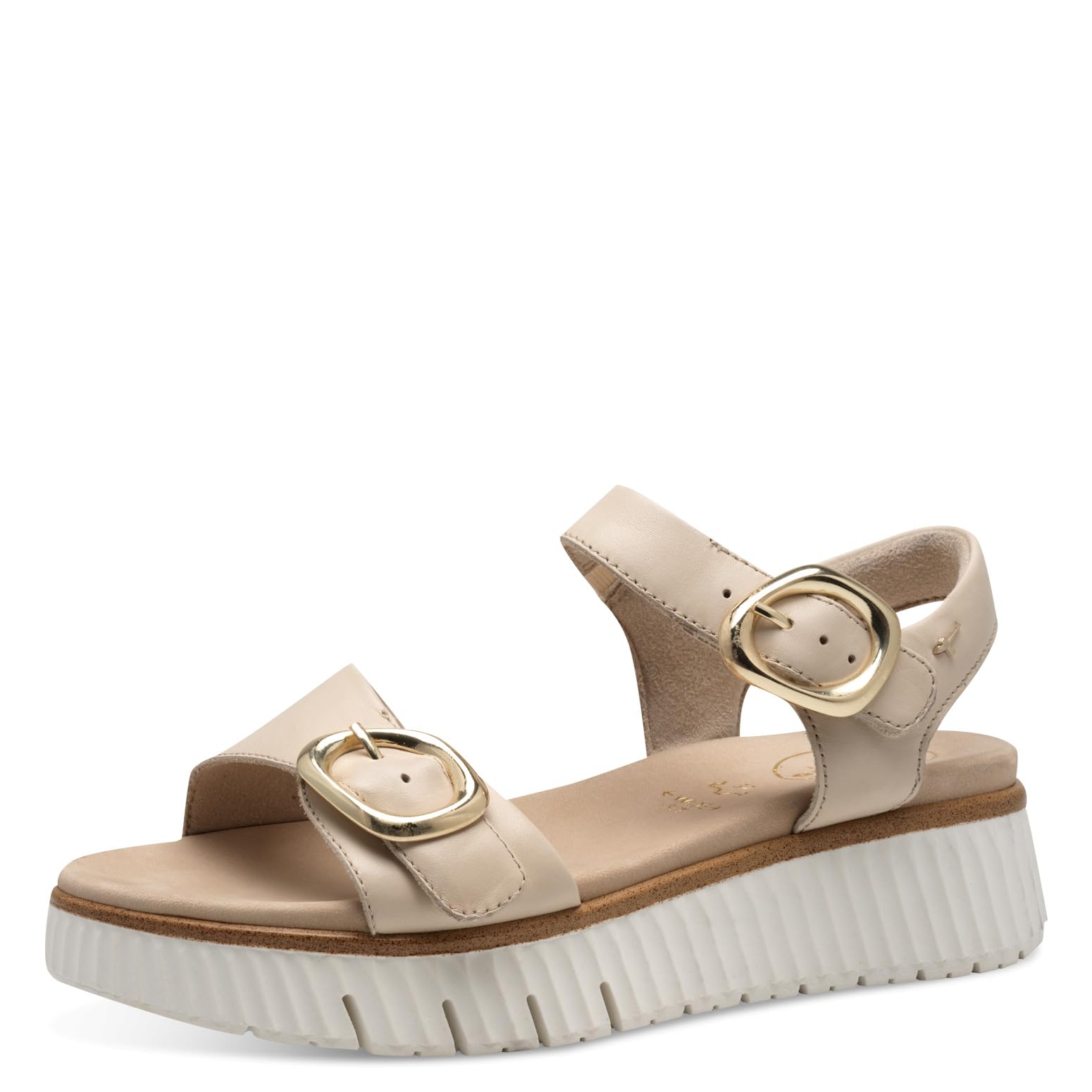 Tamaris Comfort Women’s Flat Leather Sandals Platform, Ivory, 6,5 UK