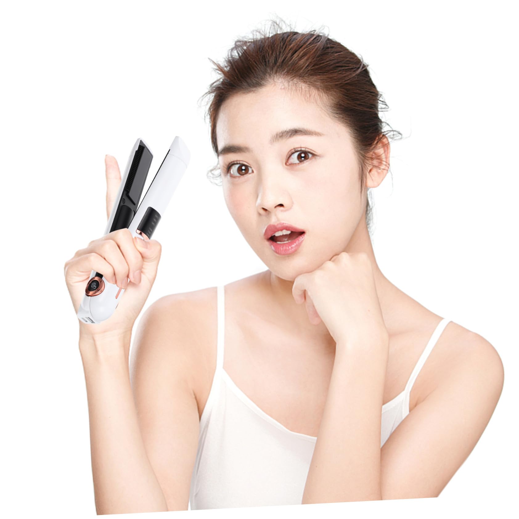 STOBAZA Fer à Lisser Boucler Sans Fil Taille Compacte Couleur Ivoire Réglable Pour Coiffure Voyage Usage Domestique