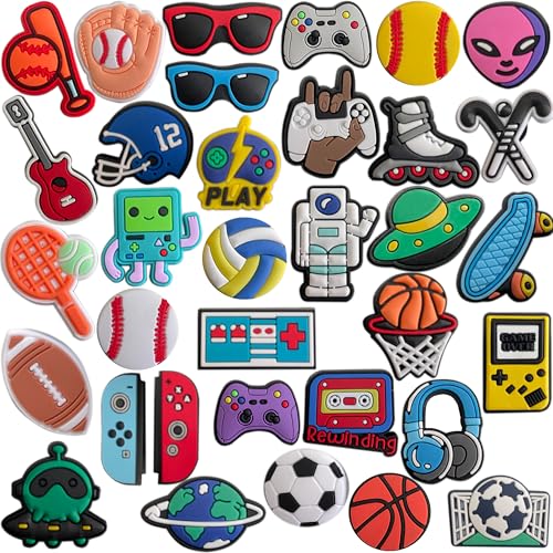 Shoe Charms for Shoes Bracelet Wristband Party Gifts Bulk Different Cute Shoe Decoration Charms Shoe Charm for Clog Sandals Birthday Favors Girls Boys Kids Teens Adults 30 33 35 Pcs (Game Sport 35pcs)