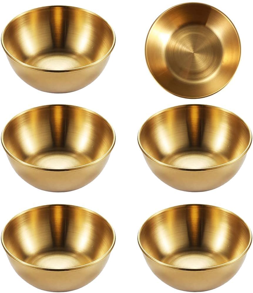6 Stück Soßenschale Saucenschale Goldene Schale, 8.2x3 cm, 120ml Dipschalen Set Gold Edelstahl Kleine Schalen Mini Saucenschälchen, Runde Edelstahl Saucenschälchen, Metallschüssel für Ketchup, Snacks