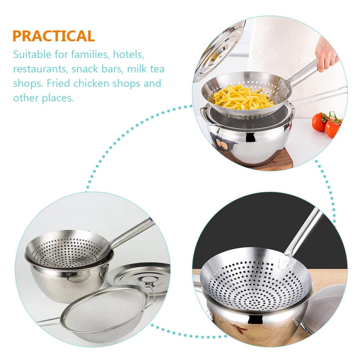 SHINEOFI Colador de Malla de Cocina de Acero Inoxidable 24 CM y Recipiente para Aceite Profundo de 23 CM Filtro Multifunción para Freír Utensilios de Cocina Profesional y Contenedor de