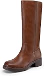 DREAM PAIRS Women Knee High Wide Calf Boots | square toe, low chunky heel 1.8-inch, side zipper, cushioned sole, riding, moto, banana, daily, fall, winter, all-season