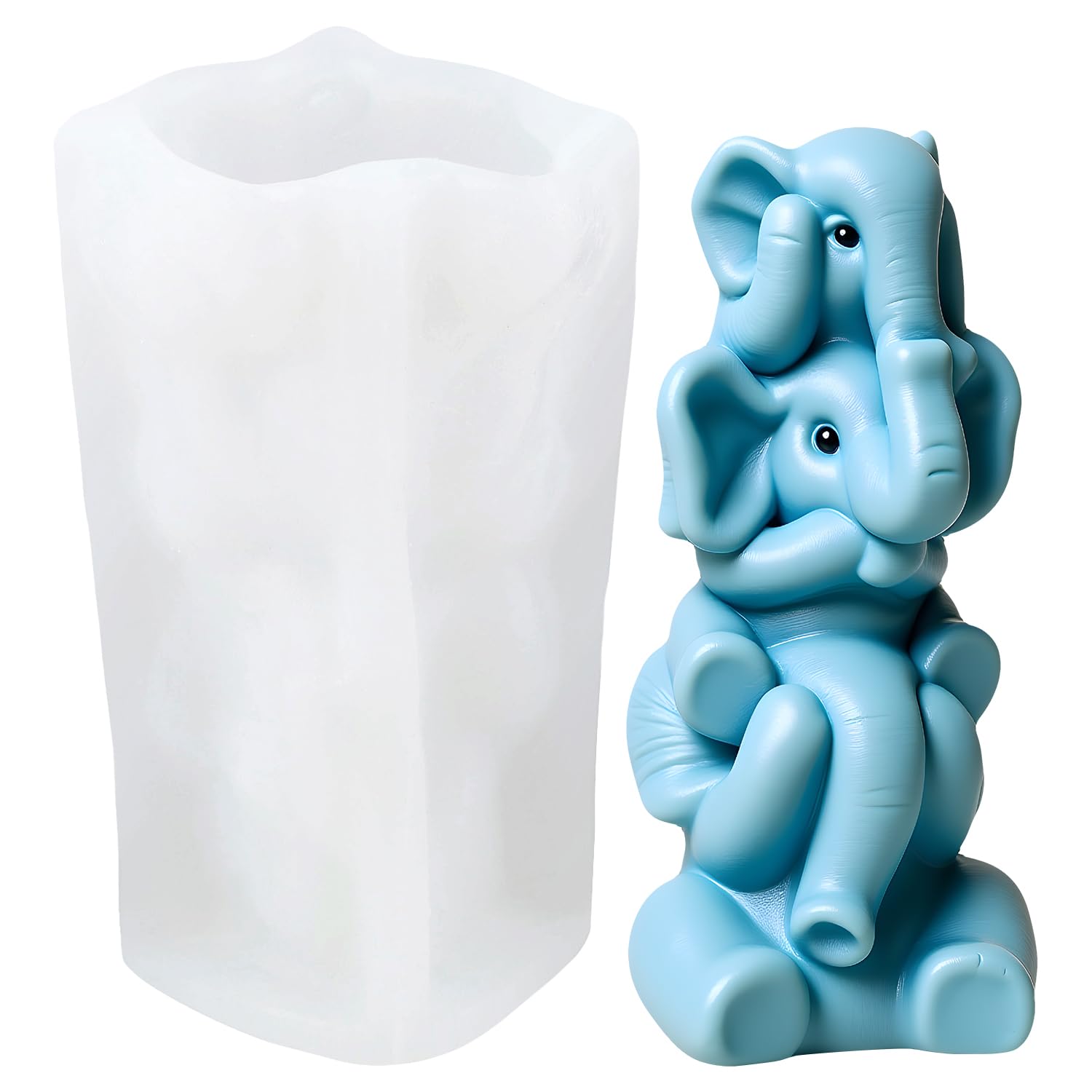 XIAOSHUI 3D Stacking Elephant Candle Mould Elephant Resin Casting Silicone Moulds for Candles Making Aromatherapy Candles Wax Polymer Clay Home Decoration