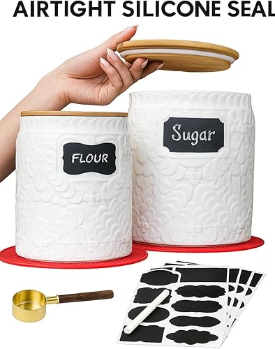 Miniatura 3 de Juego de 2 recipientes decorativos de cerámica para la cocina (94 onzas  94.0 fl oz y 52 onzas  52.0 fl oz), recipientes herméticos para café y