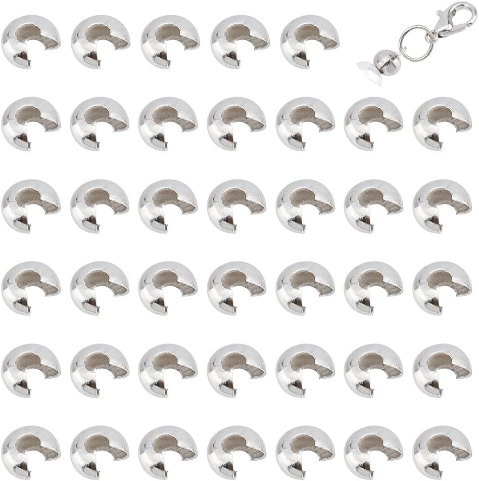 UNICRAFTALE 100pcs Half Round Open Crimp Beads Knot Covers Stainless Steel Crimp Beads Covers Beads End Tip Metal Material 5mm Diameter Crimp Beads for Jewelry DIY Making Stainless Steel Color