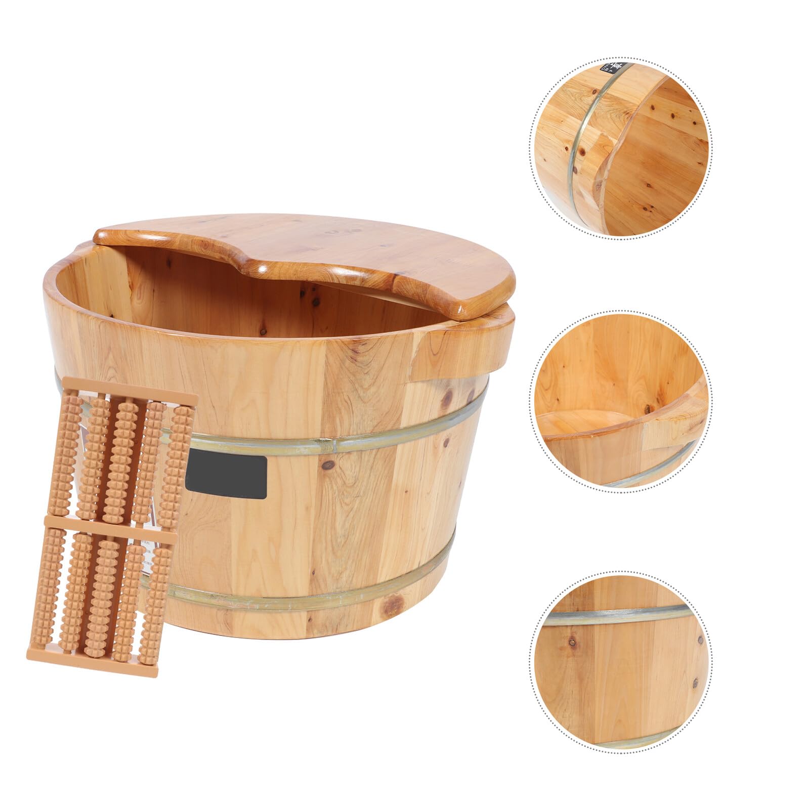 Zerodeko Fußbadewanne aus Massivem Holz mit Deckel und Fußmassagegerät Große Kapazität für Fußpflege zu Hause
