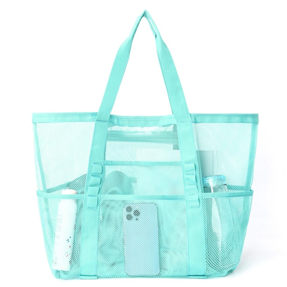 Mesh Beach Bag, Large Tote Bag for Travel Vacation, Pool Bag, Family Cruise Essentials with Pockets