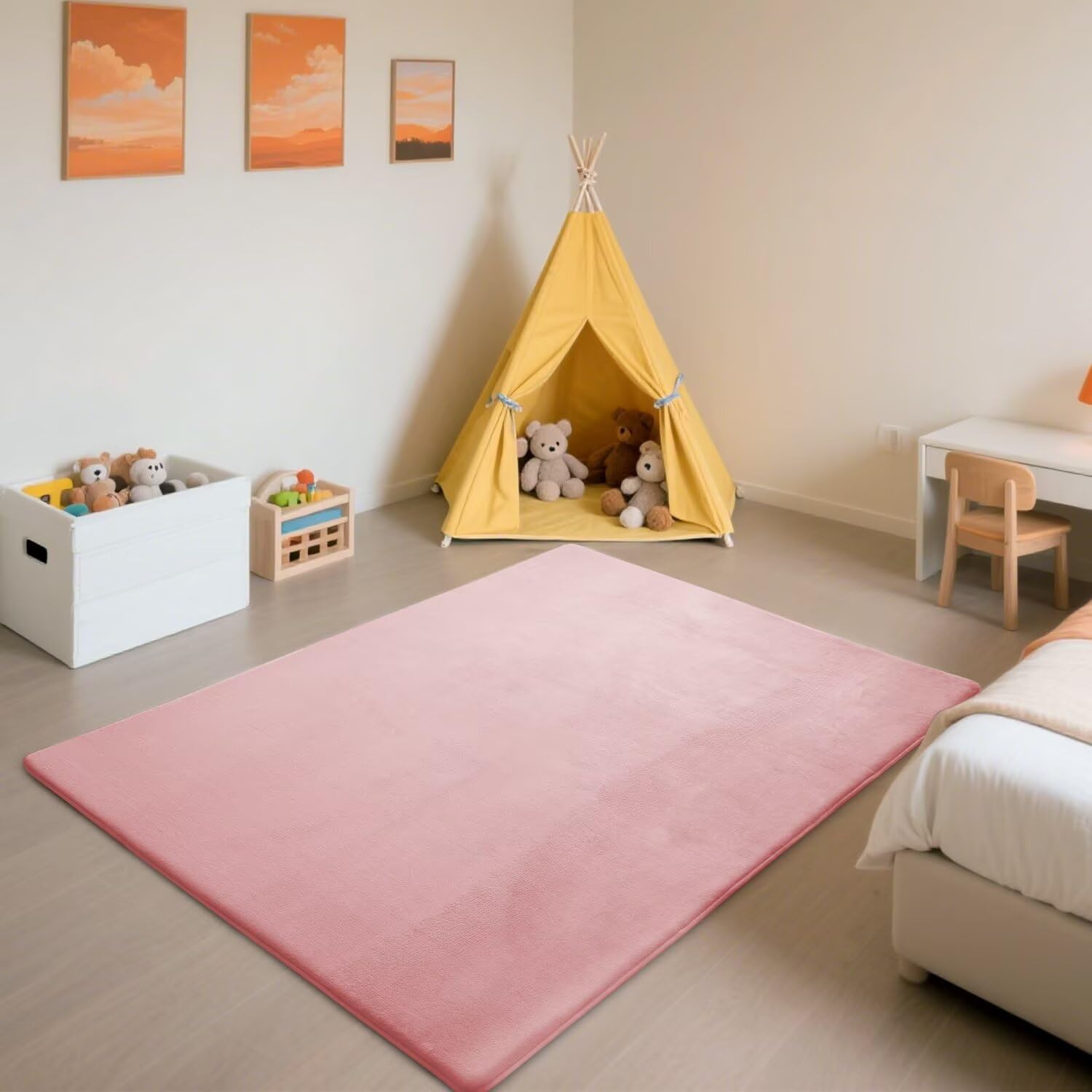 Krabbelmatte Baby, 3CM Dicker Spielmatte Baby (Rosa, 160x160CM) | Luxuriöser Komfort, Langlebigkeit, Haarabweisendes Enges Geflecht, Rutschfeste Unterseite, Weich Babyteppich für Schlafzimmer