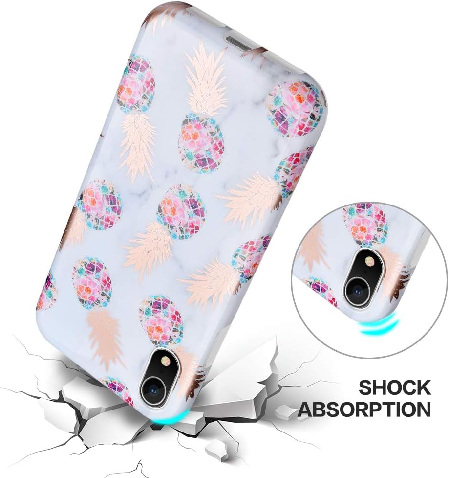 Caka Marble Case Compatible for iPhone XR, Girly Slim Anti Scratch Shockproof Luxury Fashion Cute Silicone Soft Rubber TPU Protective Case for iPhone XR (6.1 inch) (Pineapple)
