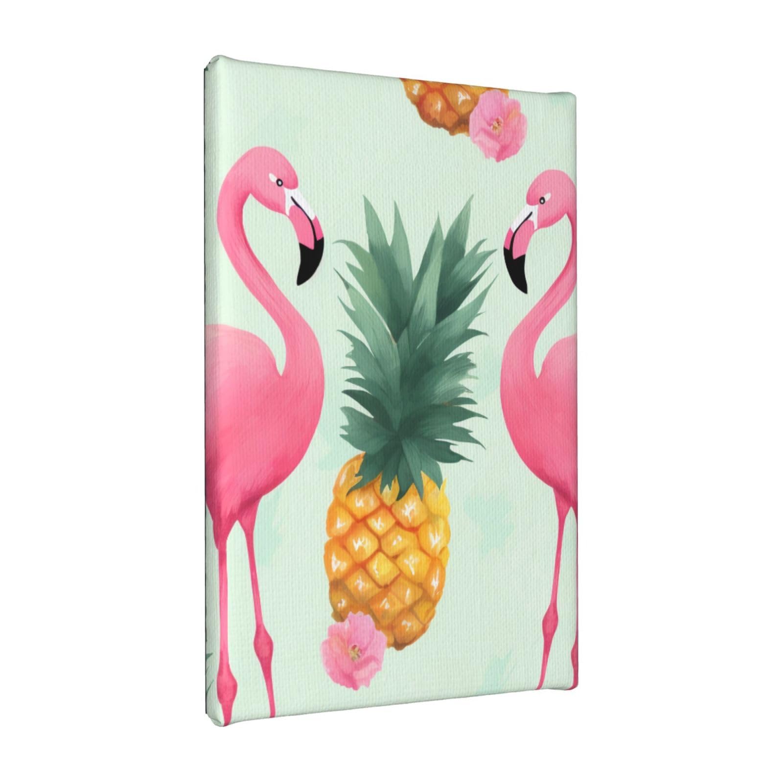 YKLJG cartoon flamingo pineapples Printed Wall Art Canvas Painting 20x30 CM Wooden Framed Picture Painting Artwork Prints for Bedroom Kitchen Home Office Decor