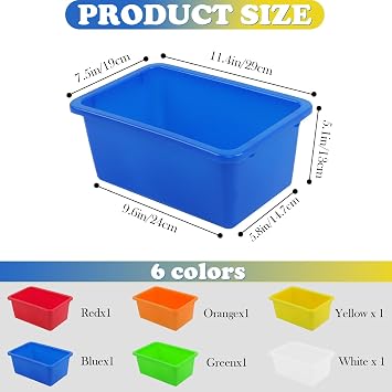 Coobbar Plastic storage bins with lids, 6 Pack Stackable storage containers,5 Qt Clear storage organizer Small cubby storage,Stackable Cubby Containers (11.8x7.87x4.9) (Colorful)