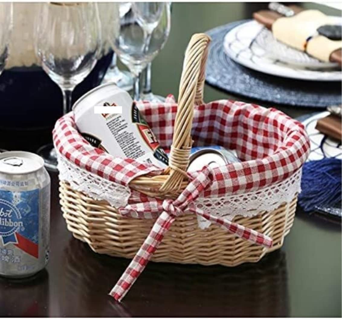 Cesta Picnic Cesta de Picnic Bolsa De Picnic Tejida A Mano Cesta De Regalo Cesta De Almacenamiento De Mimbre Cesta Interior De Lino Para Acampar Uso De Almacenamiento De Picnic Canasta de Picnic ( Col
