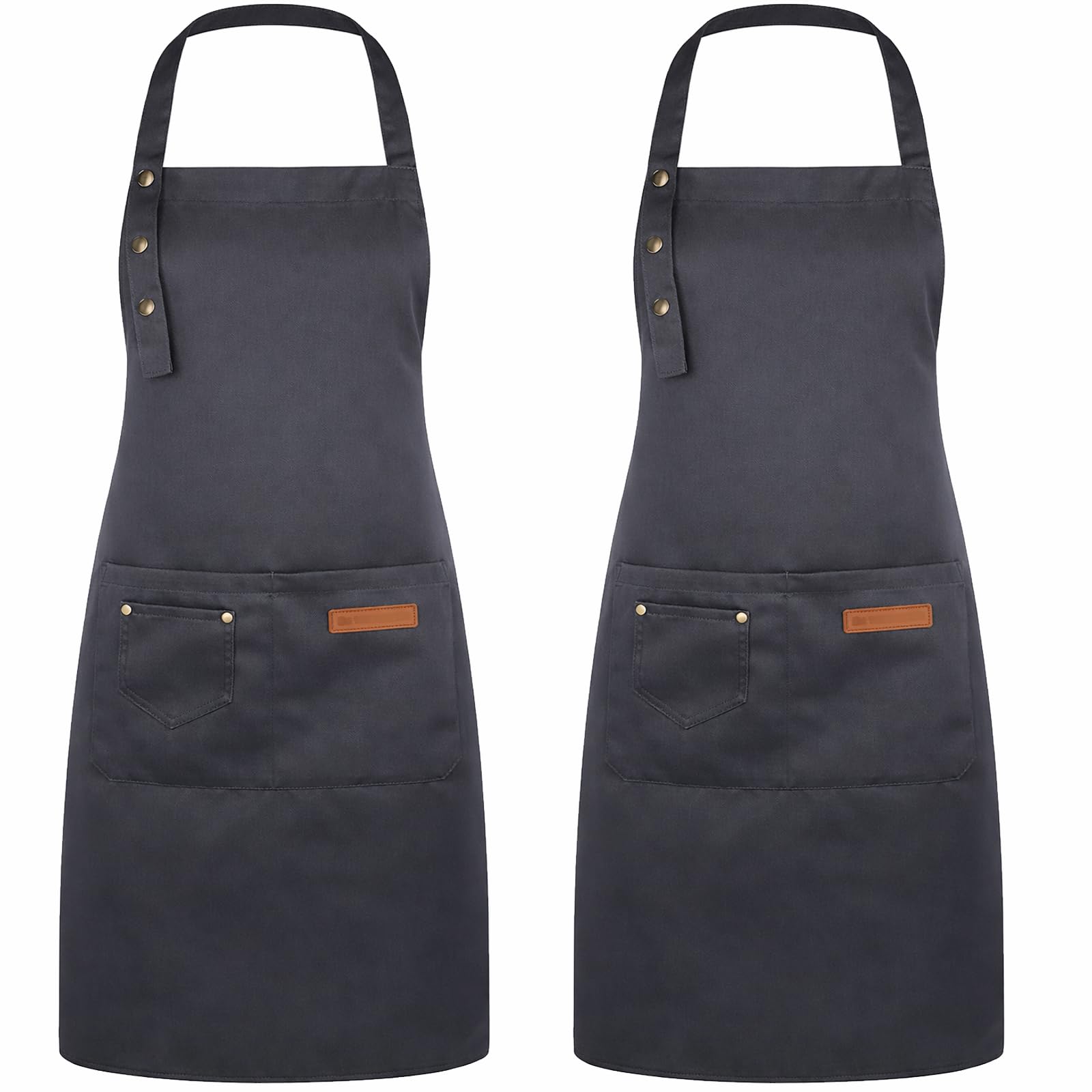 DASHUAIGE 2 Pack Adjustable Waterproof Canvas Aprons, Heavy-Duty Bib with Pockets for Grill & Restaurant Use(Gray)