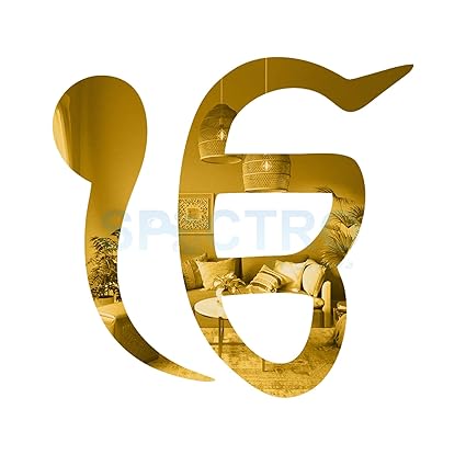 Spectro Ik onkar Khanda Mirror Stickers for Wall, Acrylic Mirror Wall Decor Sticker, 3D Wall Mirror Stickers, Wall Stickers for Hall Room, Bed Room, Kitchen. Color : Golden