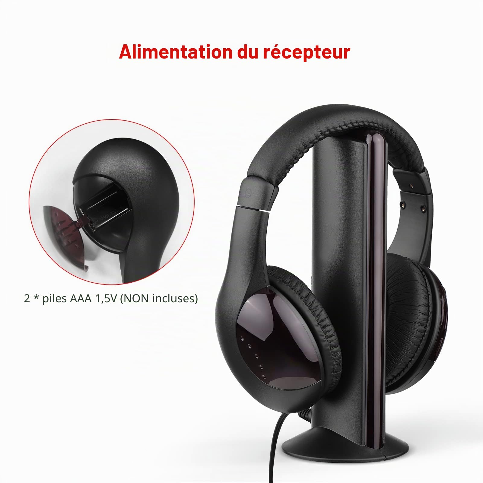 Casque Sans Fil 5-en-1 Multifonctionnel - Hi-Fi Émetteur et Récepteur Radio FM, Ordinateur, Moniteur TV - Casque Filaire Avec Microphone