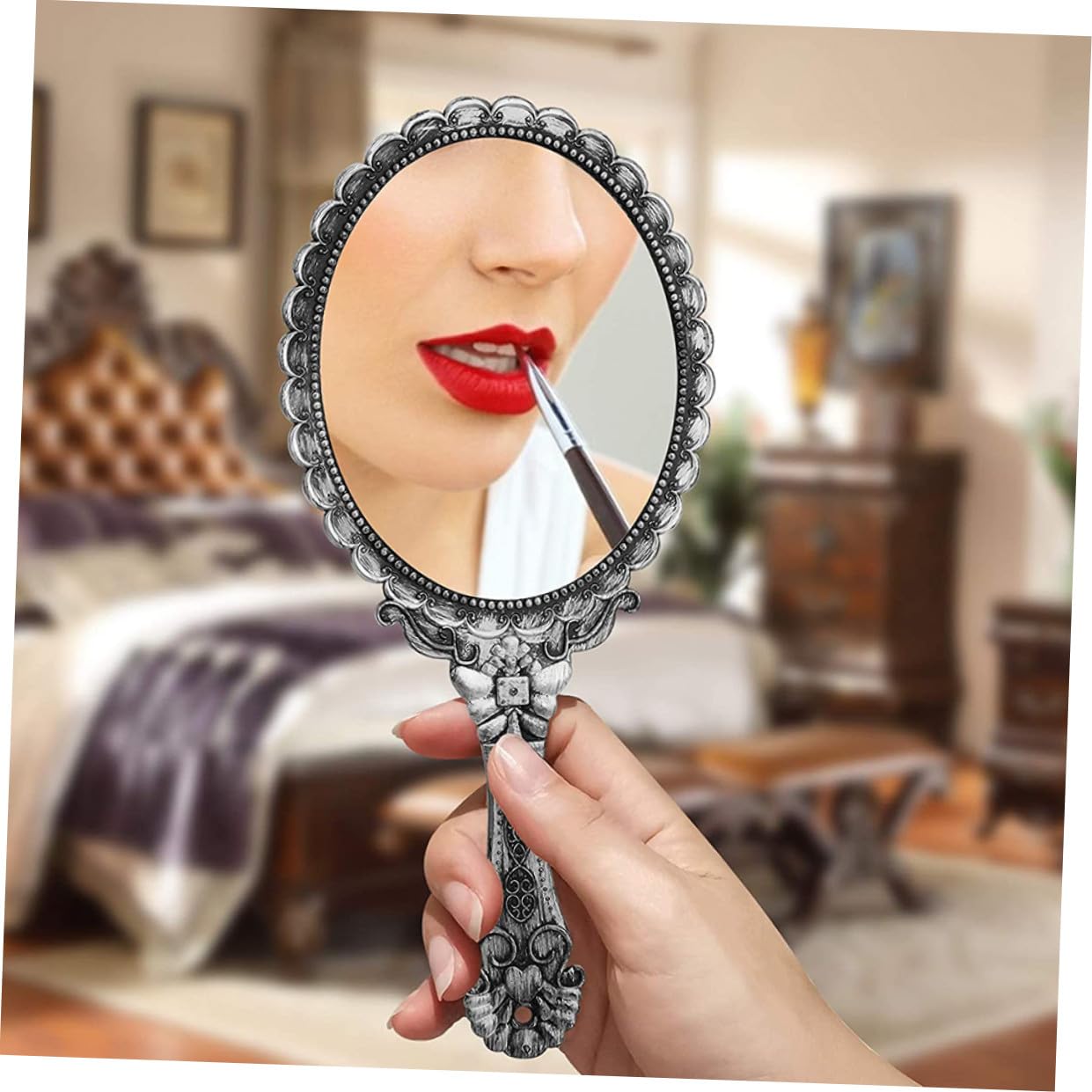 PACKOVE Vintage Kosmetikspiegel für Damen mit Griff Tragbarer Schminkspiegel aus Abs und Glas Eleganter Handlicher Spiegel für Reisen und Zuhause Robust und Stilvoll