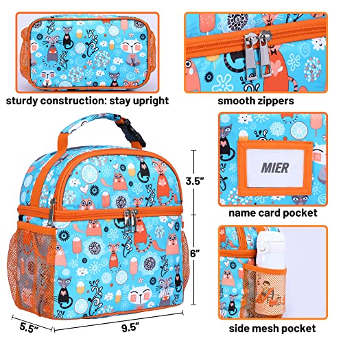 Mier Kids Lunch Bag For Boys Girls Insulated Toddlers Lunch Box Bags Kid Lunch Cooler Tote For School Picnic Travel Outdoor, Dual Compartments, Blue/Orange-Cat #TOP4