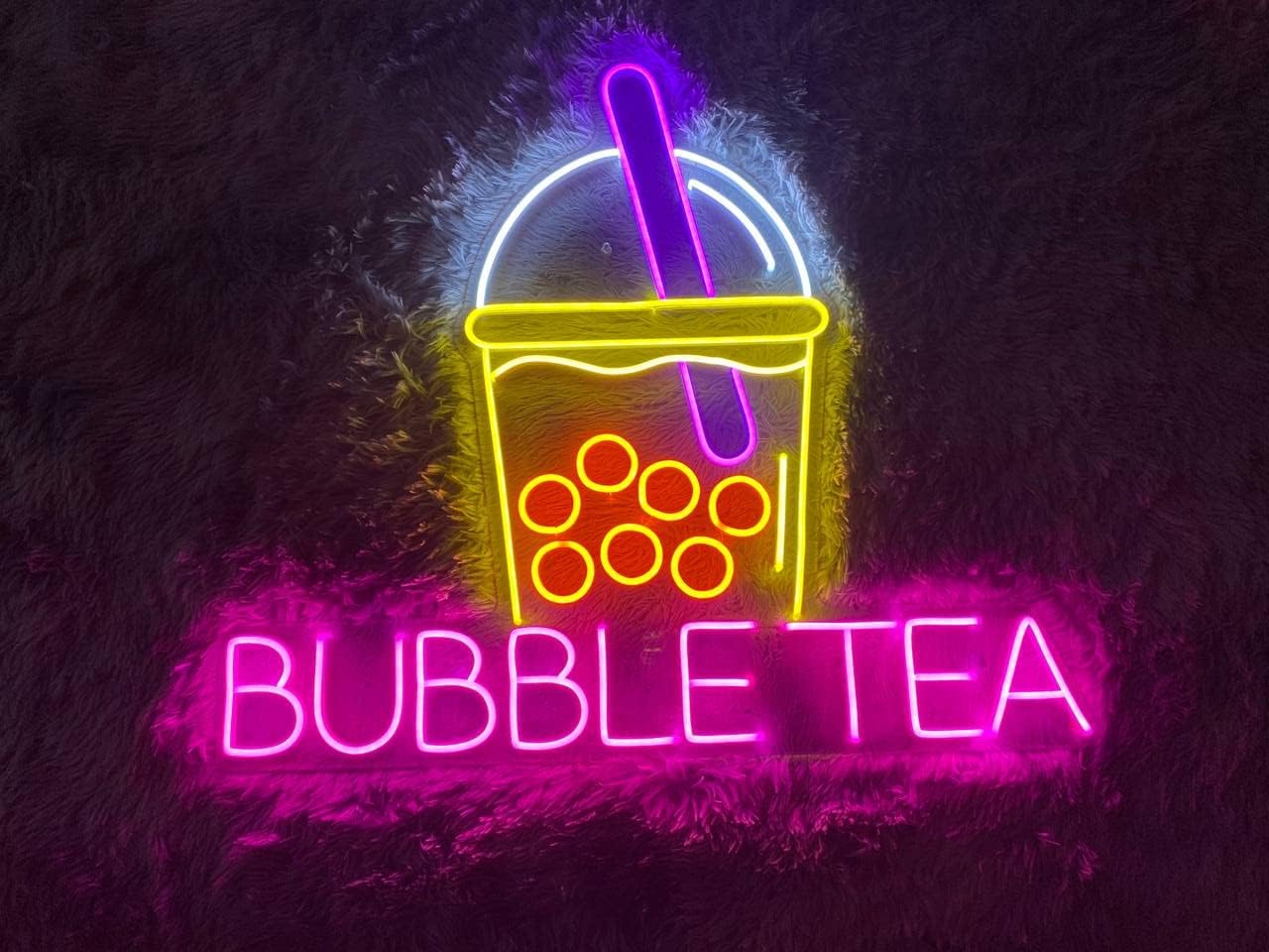 NeonGrand Boba tea Neon Sign (LARGE 27x23inches), Bubble Tea Neon Sign For Wall Decor With Dimmable Switch Light Led Sign For Bedroom, Nursery Descor (Bubble Tea 27x23''))