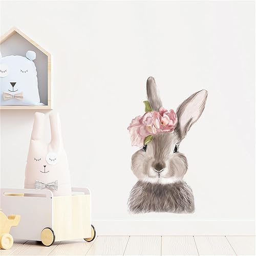 Calcomanías de pared de flores de conejo, calcomanías de pared de animales de conejo de dibujos animados de sacinora removibles para guardería,