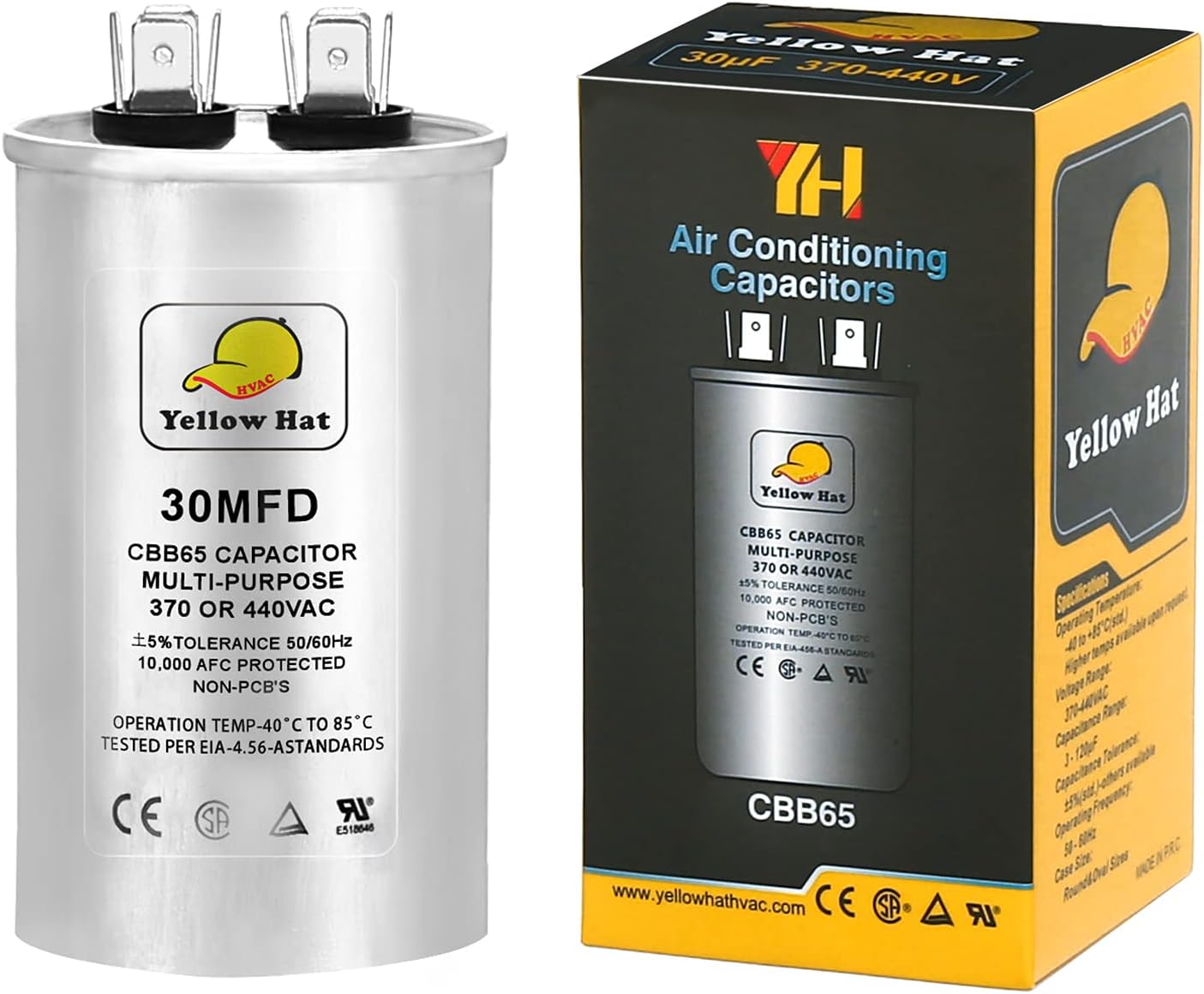 Capacitor for Air Conditioner 30 uf MFD 370 or 440 Volt VAC, Multi-Purpose Round Capacitor for AC Motor Run or Fan Motor Start or Condenser Straight