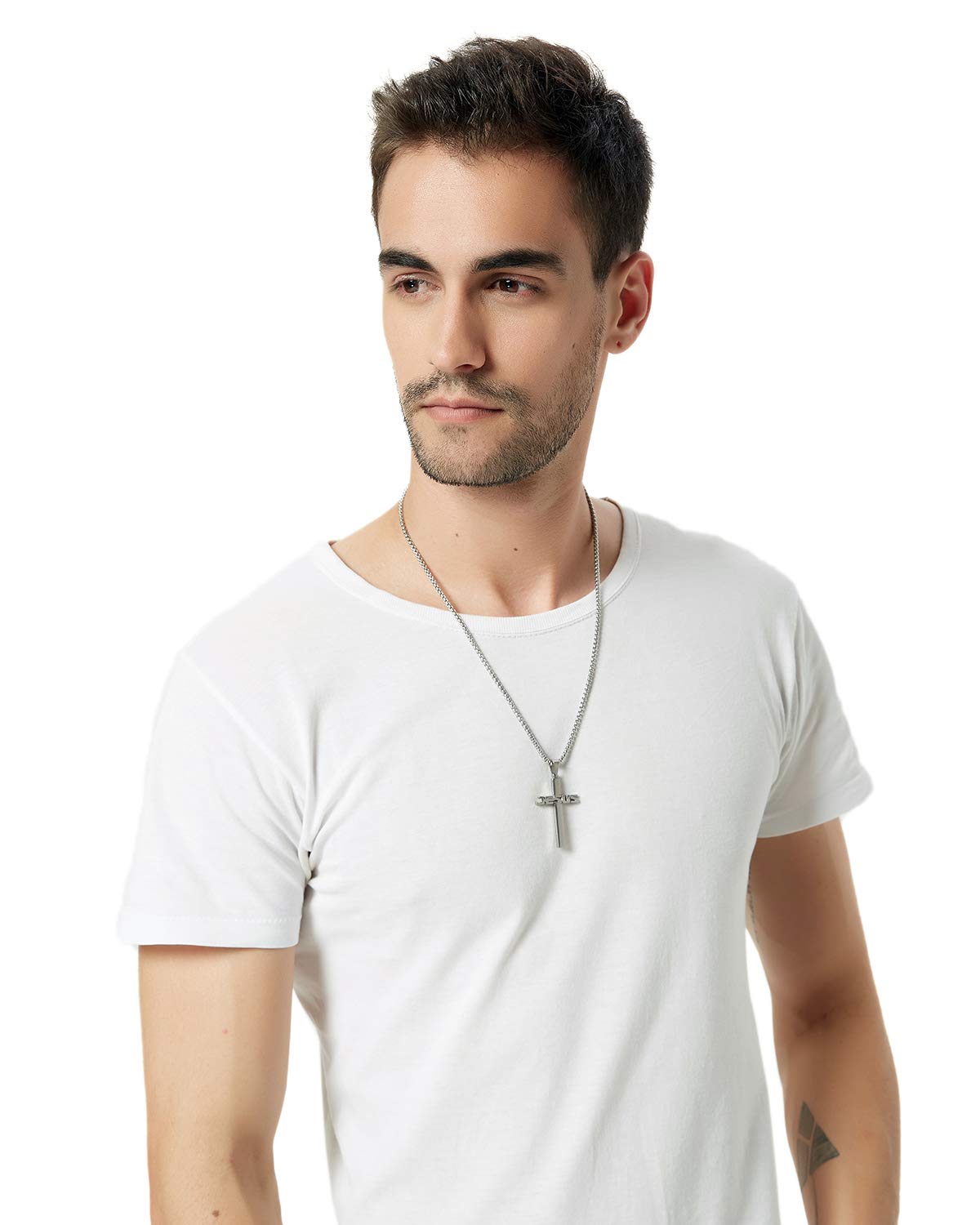 Collar con colgante de cruz de Jesús de acero inoxidable para hombres y mujeres, cadena Rolo de 20 a 24 pulgadas, regalos cristianos para hombres y mujeres, Metal 7