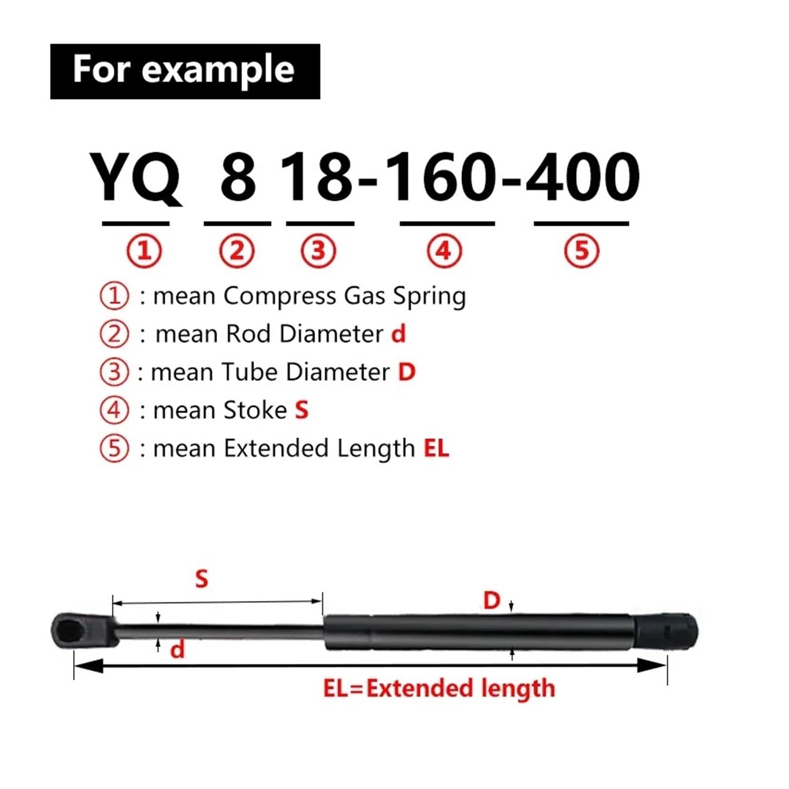 Vérin De Hayon 1 Vérin Support Hayon Arrière 300 N/67,5 Lb 8 X 18 Avec Rotule En Nylon Support Levage Pour Coffre Remplacement Ressort À Gaz Verins De Coffre(YQ 8 18-120-320)