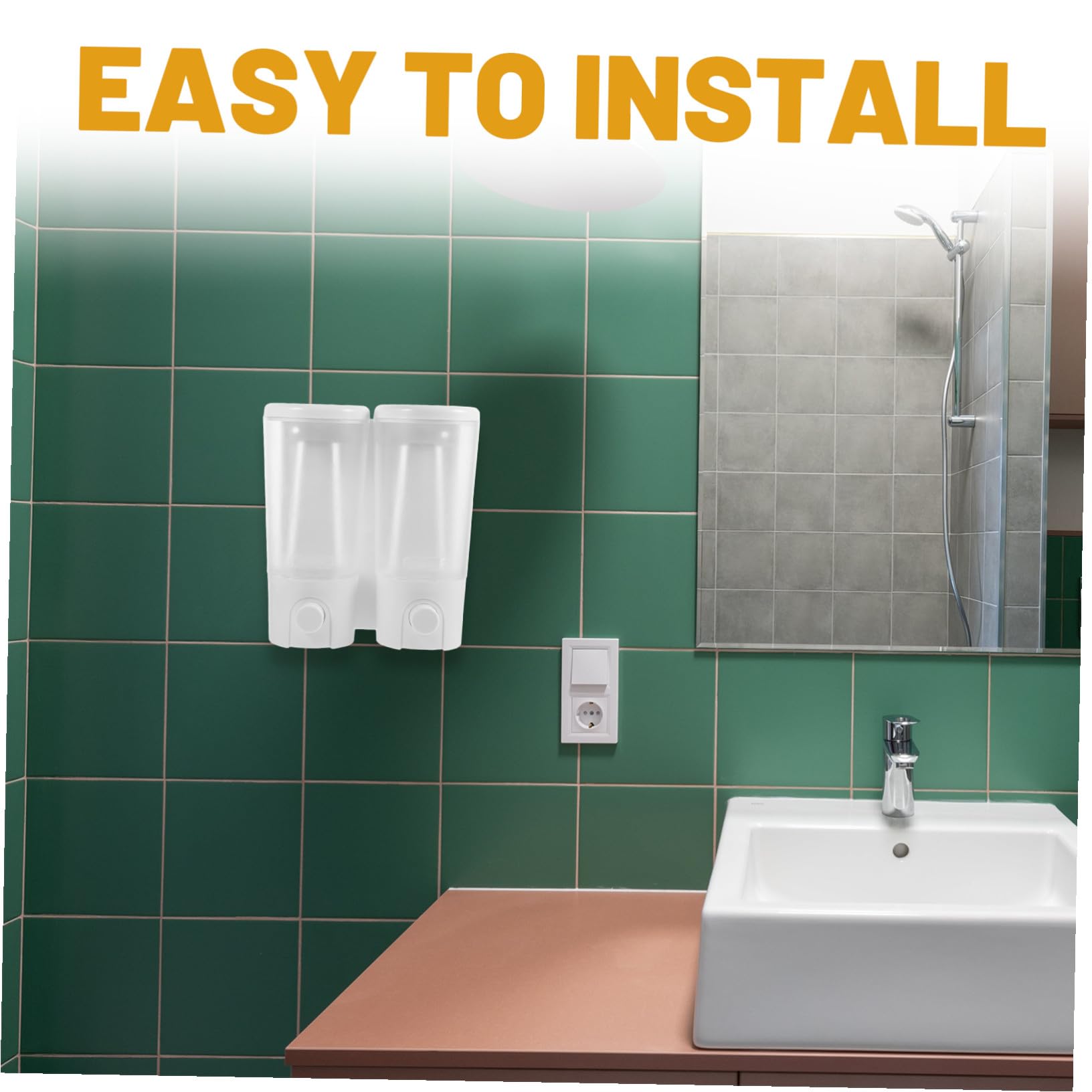 VILLCASE Dispensador de Jabón para Pared sin Taladro Doble Botella para Champú y Acondicionador Montaje Mural Práctico y Resistente para Baño y Ducha Instalación Fácil y Ahorro de Espacio