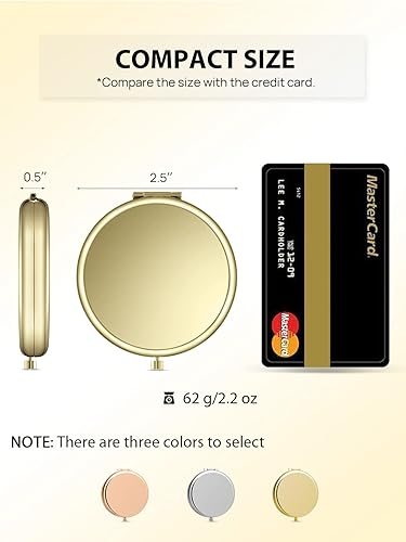 Miniatura 2 de Espejo compacto a granel, juego de 2 espejos de maquillaje de doble cara 1X2X con aumento para monedero (redondo, dorado)