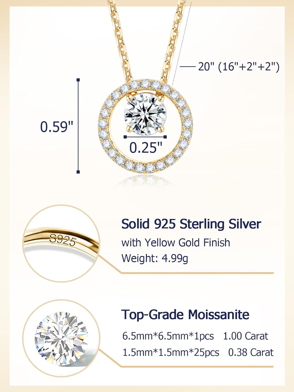 CYW Sparkle Moissanite Necklace for Women, Solid 925 Sterling Silver, 16"/18"/20" Adjustable Chain, Valentines Anniversary Mothers Day Christmas Gift - Image 6