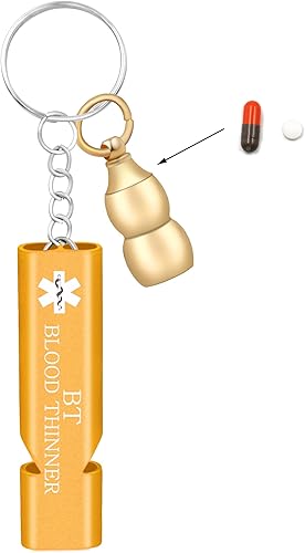 Miniatura 25 de Llavero médico de emergencia con silbato de seguridad fuerte y pastillero, herramienta de alerta EDC para personas mayores, adultos, uso al aire