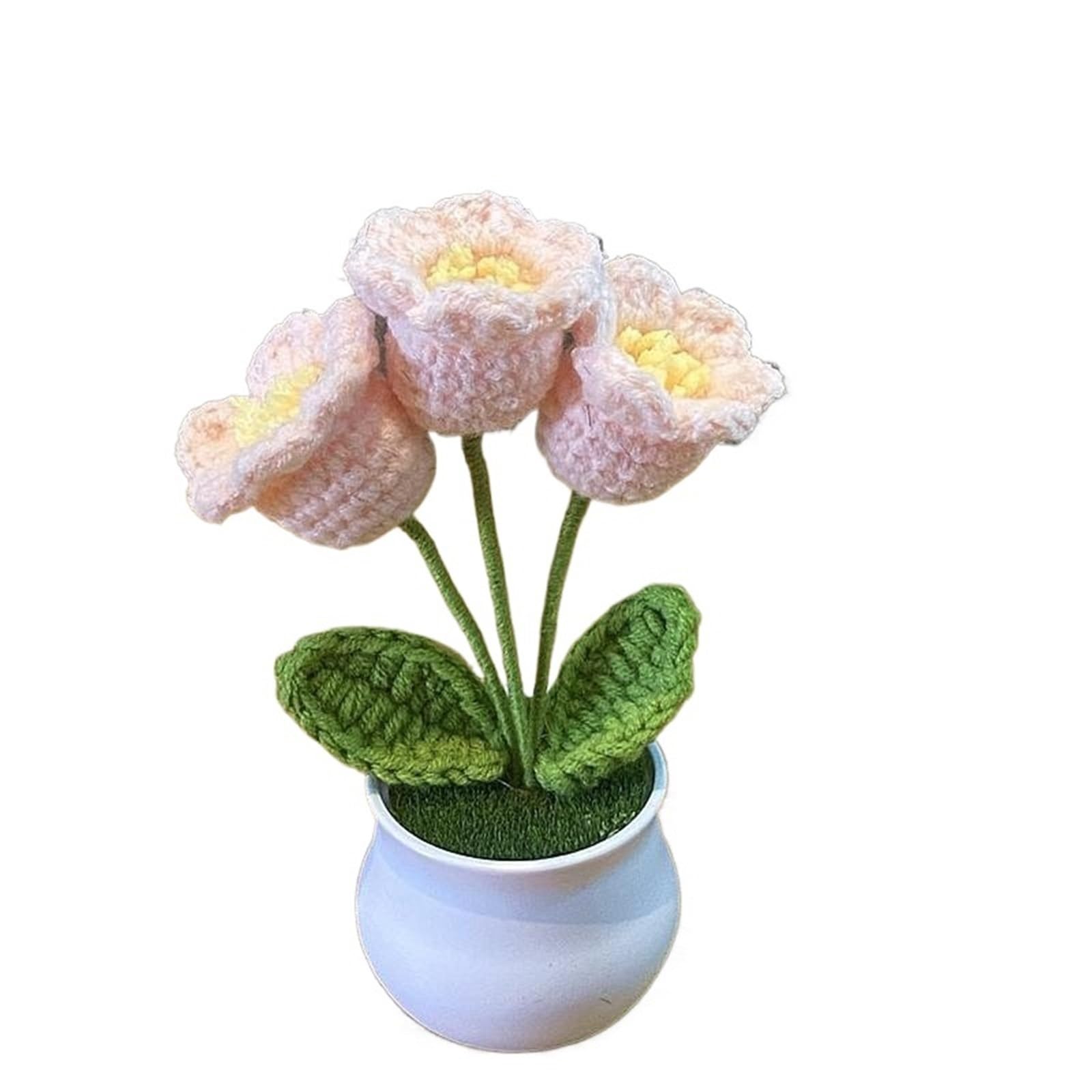 ENWWCH Hand Woven Lily Valley Potted Home Decoration Knitted Simulated Flower Sunflower Bouquet For Home(Color4)