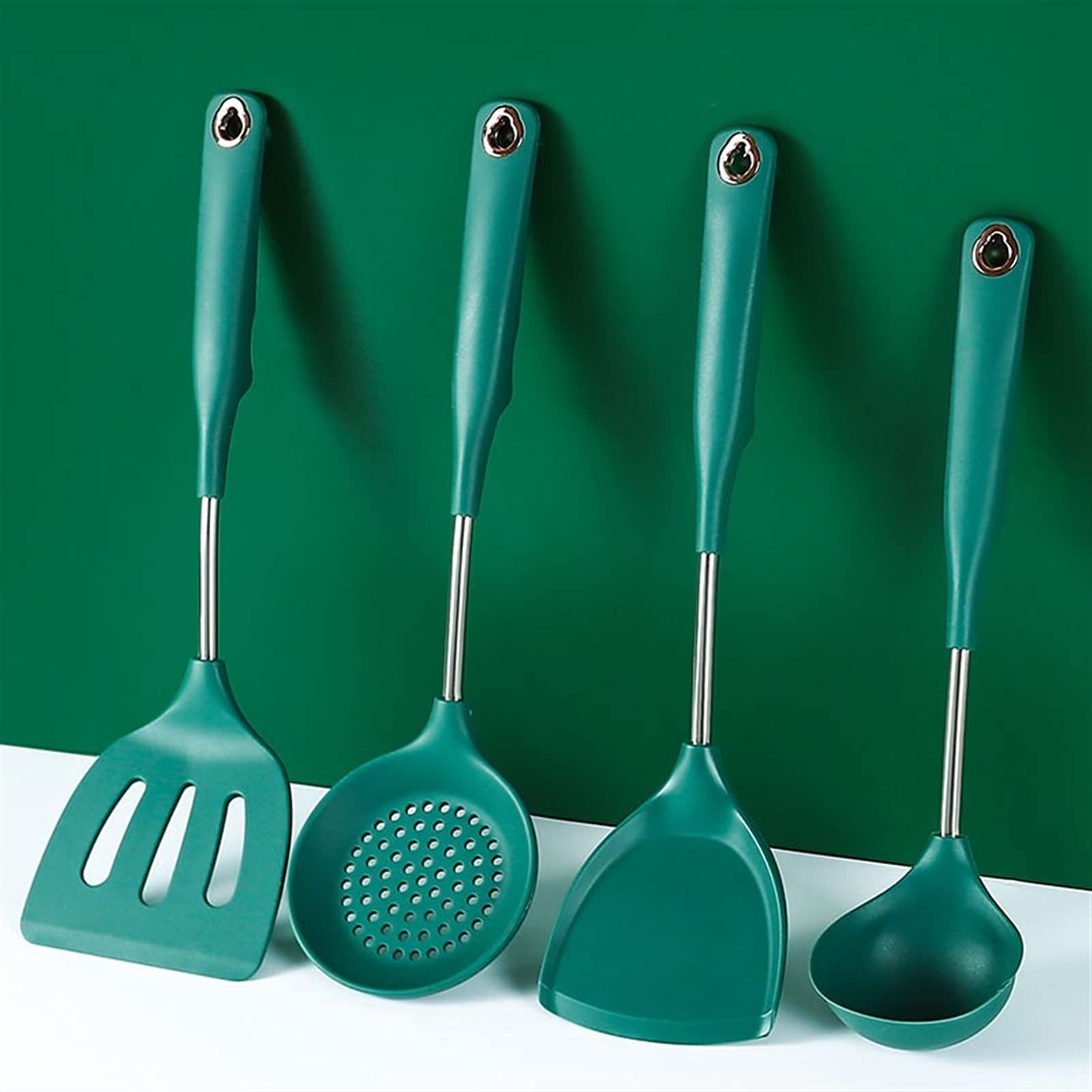 Spatule Ensemble de 4 spatules en silicone - Spatule en silicone antiadhésive haute température et brûlure, pour ustensiles de cuisine antiadhésifs Crêpes Poisson (vert foncé) Spatule de cuisson