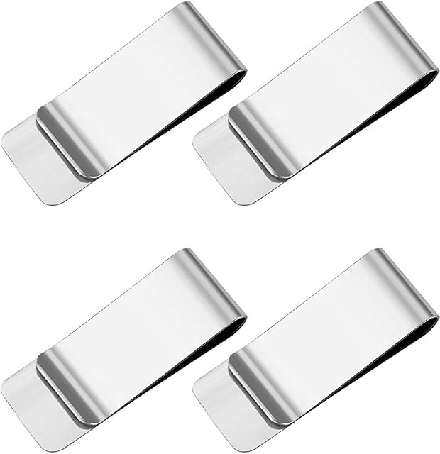 Febbya Money Clips Silver,4 Pack Stainless Steel Bill Clips Credit Card Holderfor Men and Women 55 * 20 * 1CM