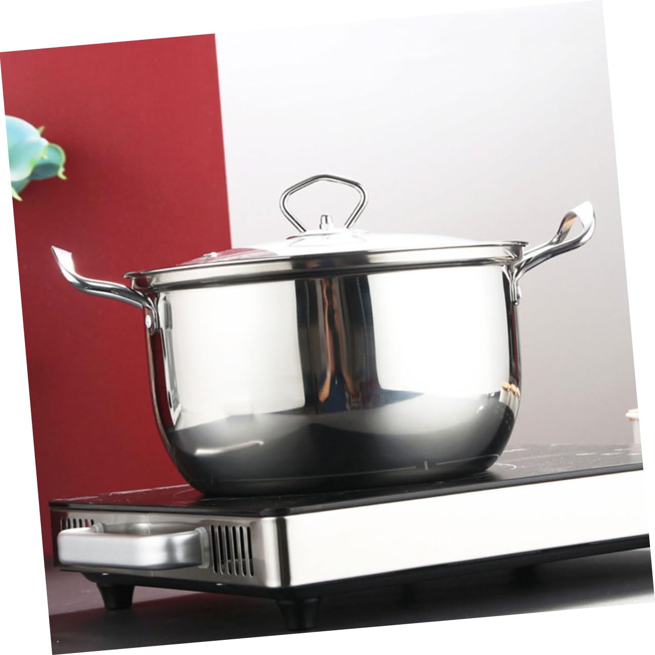 TOYANDONA Marmite Antiadhésive en Acier Inoxydable Argenté, Fond Épais pour Cuisson Uniforme, Compatible Cuisinière à Gaz et Induction, Équipement la Cuisine pour Pot de Nouilles