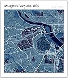 Arlington Virginia USA Vintage Map Poster / Arlington Virginia USA America Map Wall Art, Arlington Virginia Souvenir Gift Home Decor / Vintage Map of Virginia Bedroom Wall Art & Office Decoration (12 x 16, Blue)